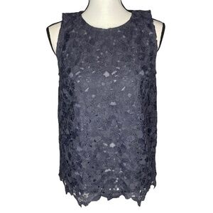 Ann Taylor LOFT Top Dark Gray Floral Lace Overlay Tank Blouse Size Small